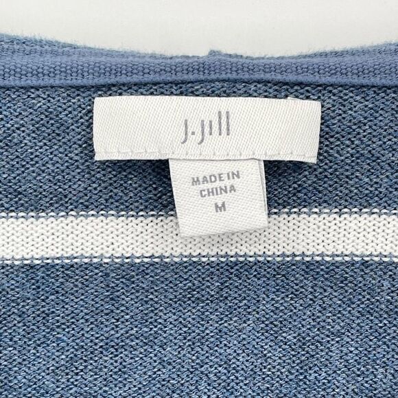 J Jill Striped Floral Embroidered Hooded Pullover Sweater Women Medium Blue - Picture 5 of 7